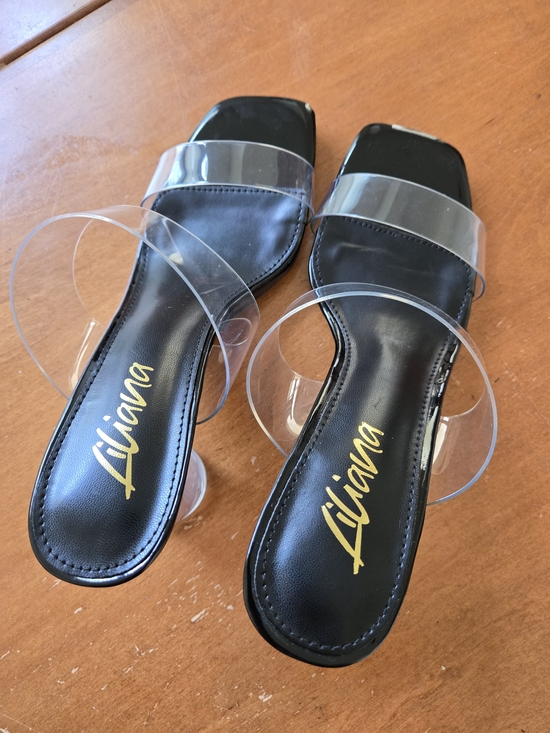 Liliana Shoes - Liliana Black Slide Sandals with Clear Straps